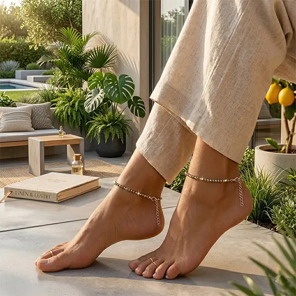 Pyrite Anklet worn on ankle